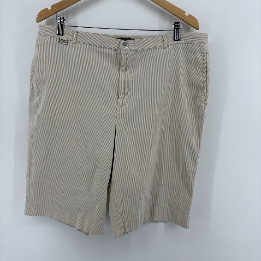 Lauren Ralph Lauren Active Bermuda‎ Shorts Beige Pinstripe Preppy Coastal 16